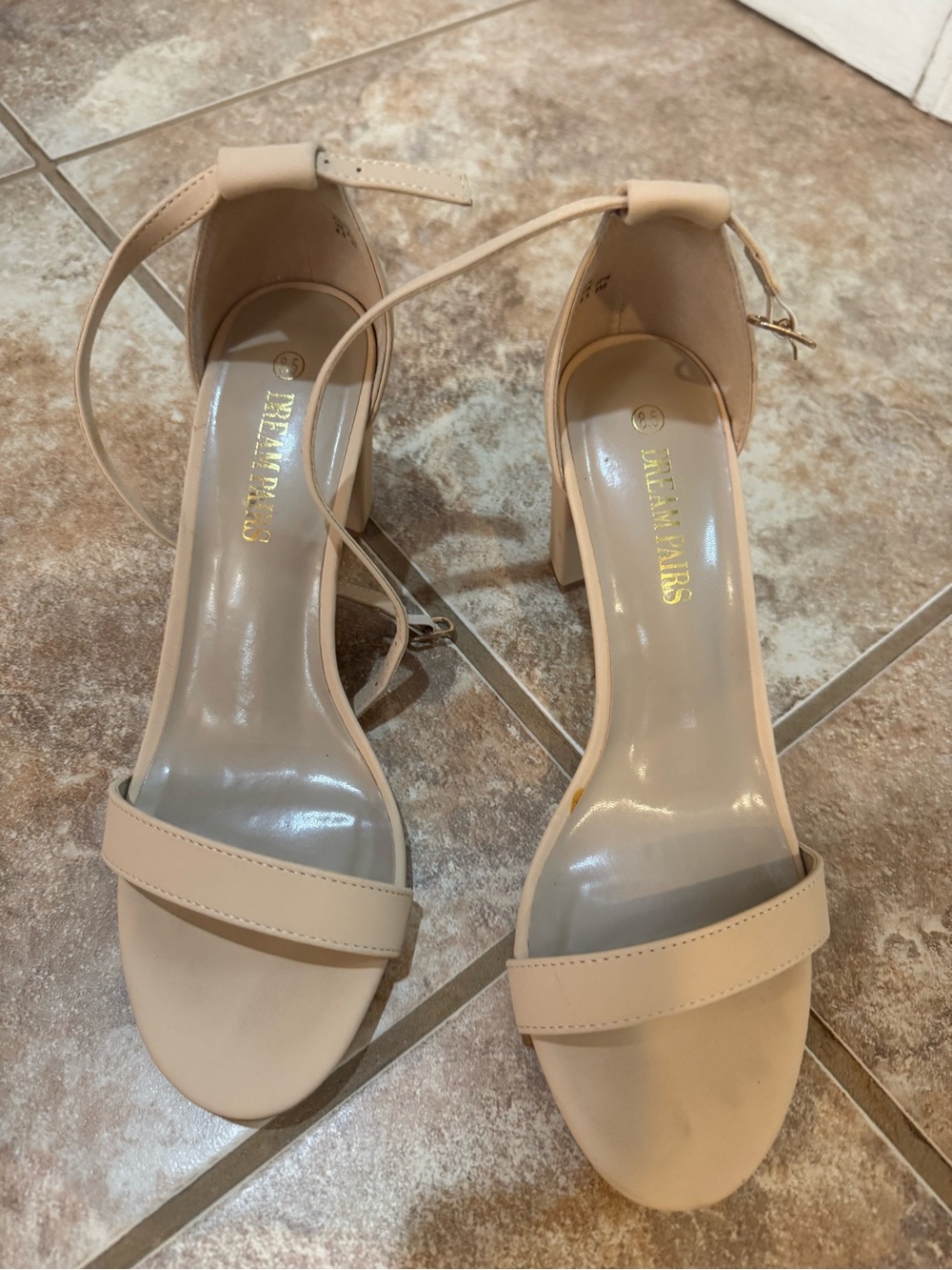 Dream Pairs Beige Ankle-Strap Block Heel Sandals